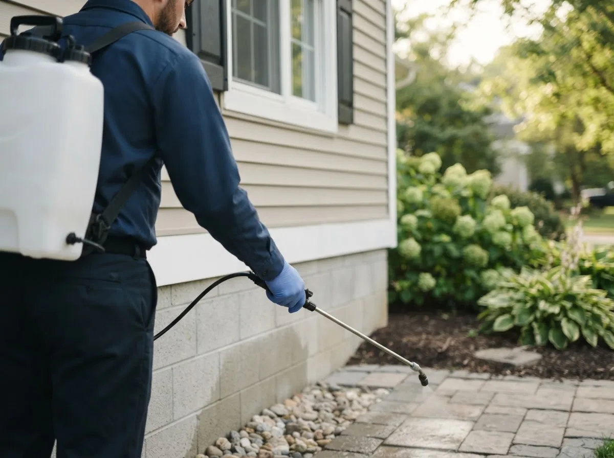 Pest control technician inspecting a home in Cedar Springs, MI